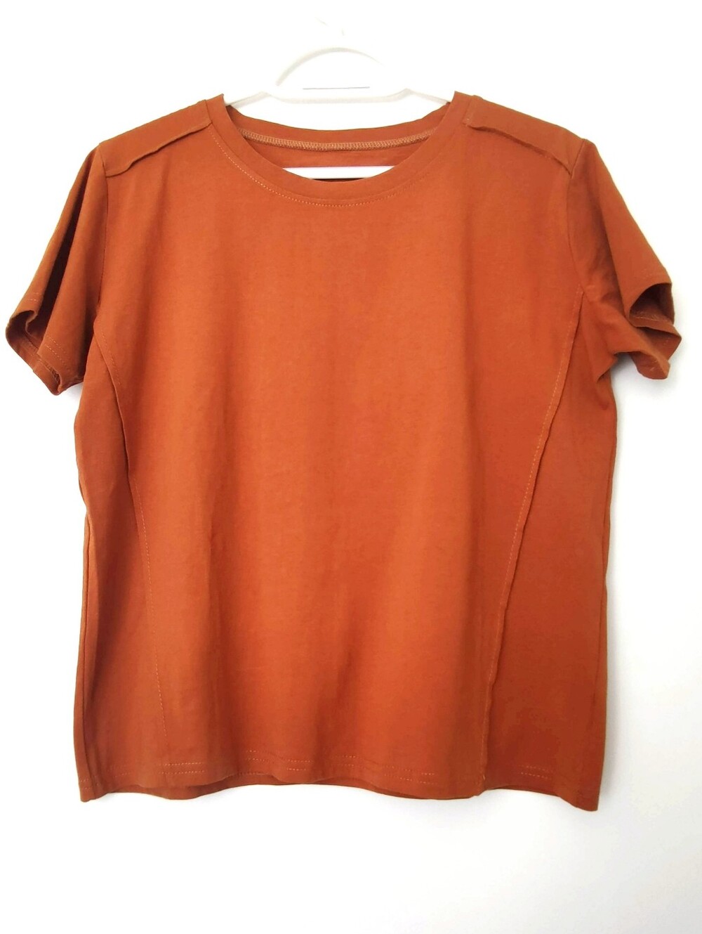 Rust Brown Cotton T-Shirt | Size M | Minimalist Short Sleeve Tee